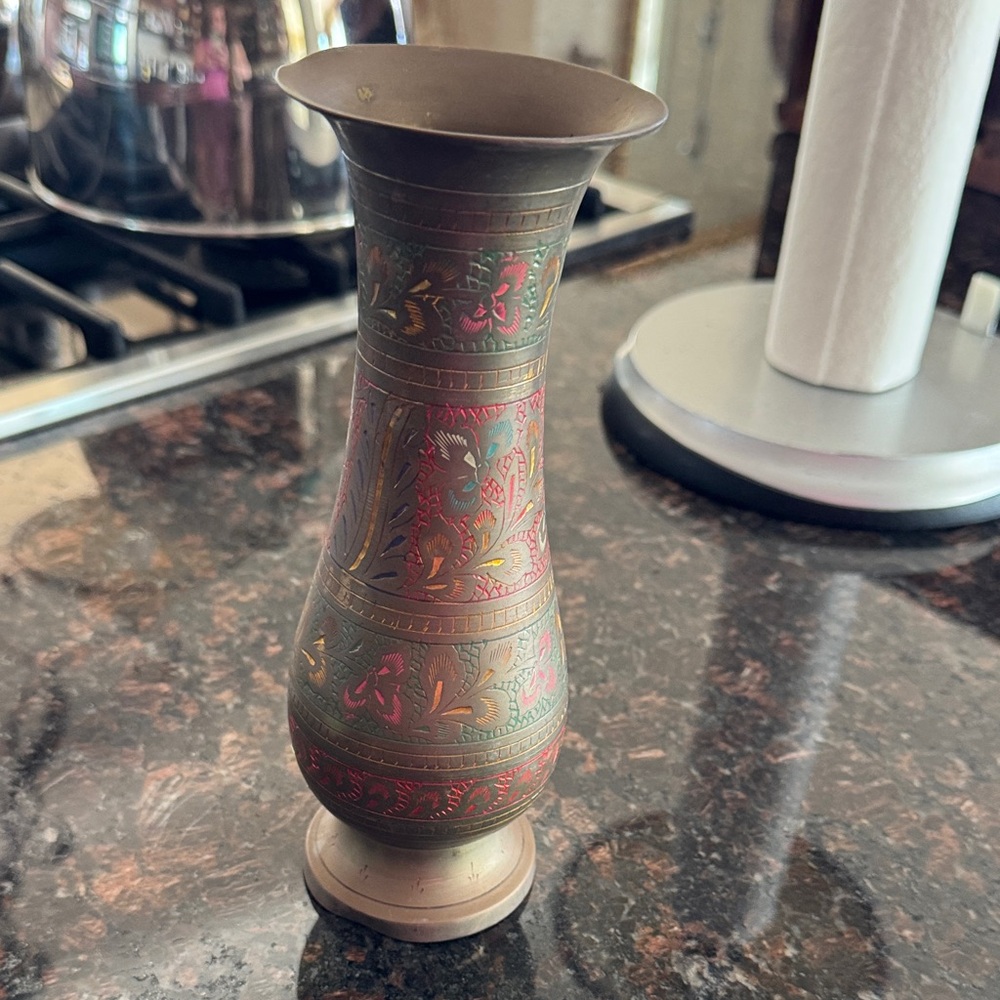 Intricate Multicolor Brass Vase